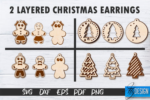 2 Layered Christmas Earrings SVG | Laser Cut SVG | CNC files SVG Fly Design 