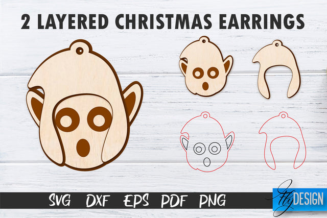 2 Layered Christmas Earrings SVG | Laser Cut SVG | CNC files SVG Fly Design 