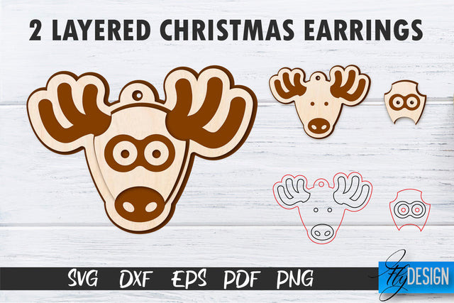 2 Layered Christmas Earrings SVG | Laser Cut SVG | CNC files SVG Fly Design 
