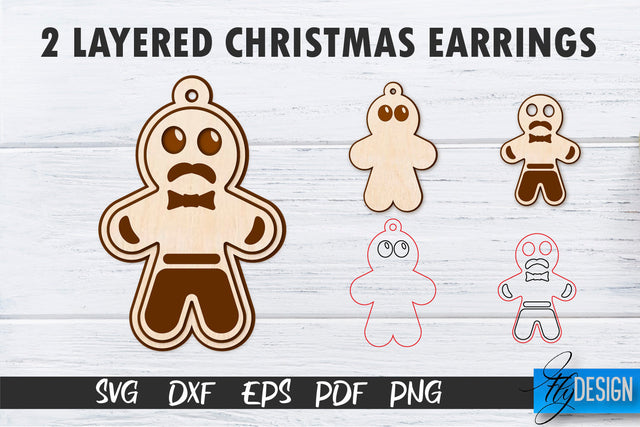 2 Layered Christmas Earrings SVG | Laser Cut SVG | CNC files SVG Fly Design 