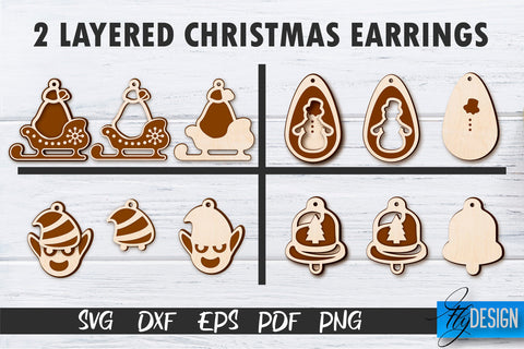 2 Layered Christmas Earrings SVG | Laser Cut SVG | CNC files SVG Fly Design 