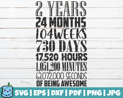 2 Years In Months Weeks Days Hours Minutes Seconds SVG MintyMarshmallows 