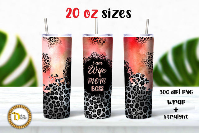 20 0z skinny Tumbler I am Wife Mom Boss Sublimation Dina.store4art 