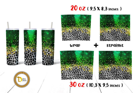 20 & 30 Oz Green Glitter Leopard Skinny Tumbler Sublimation Dina.store4art 