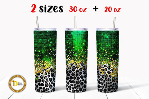 20 & 30 Oz Green Glitter Leopard Skinny Tumbler Sublimation Dina.store4art 