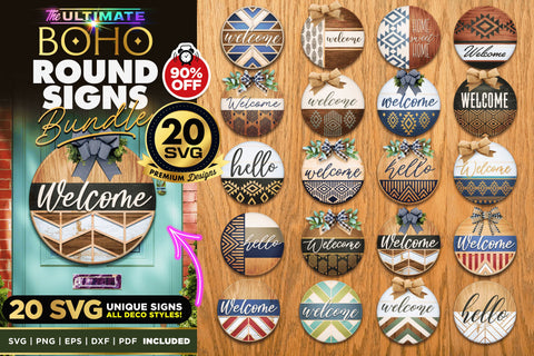 20 BOHO Door Signs SVG Bundle | BEST SELLER | SVG The Vintage Signs Shop 