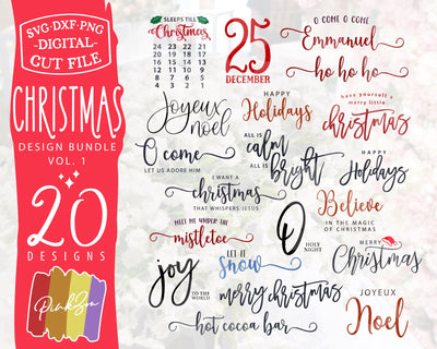 20 Christmas SVG Bundle, Merry Christmas, Holidays, Countdown, Let it Snow, Commercial Use, Cricut, Silhouette, Digital Cut Files (1292397928) SVG PinkZou 