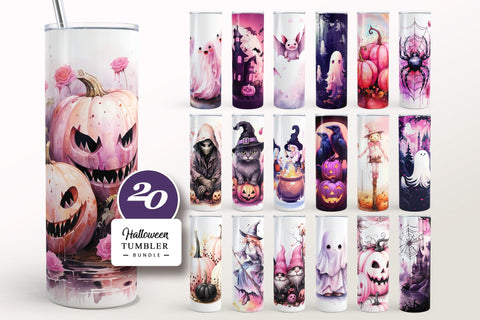 20 Cute Halloween Tumbler Bundle Wrap, 20oz Skinny Tumbler Designs, Seamless Sublimation Design PNG, Spooky, Creepy, Pink Tumbler, Digital File Sublimation Syre Digital Creations 