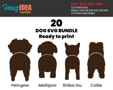 20 DOG SVG BUNDLE, Dog butt, Dog file bundle, Dog back bundle. dog images included. Dog design clip art. Instant download files, cut files SVG Fauz 