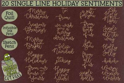 20 Foil Quill Christmas Sentiments set 1 / Single Line Sketch SVG SVG Crunchy Pickle 