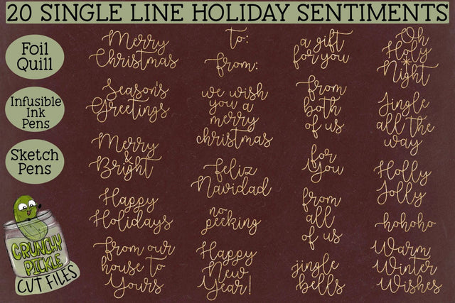 20 Foil Quill Christmas Sentiments set 1 / Single Line Sketch SVG SVG Crunchy Pickle 