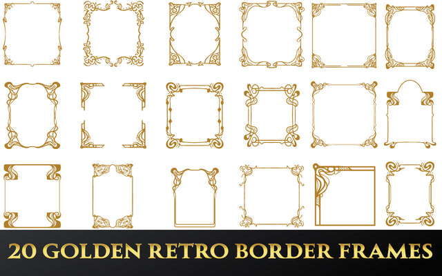 20 Golden Retro Border Frames SVG naemmiah021 