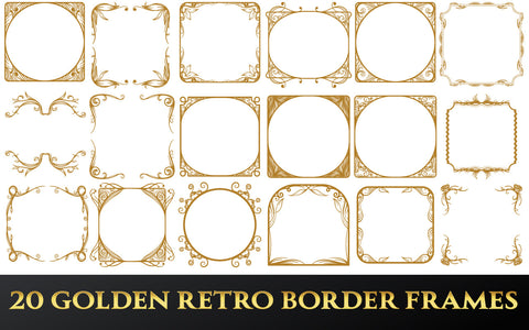 20 Golden Retro Border Frames SVG naemmiah021 