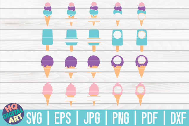 20 Ice Cream Monograms Bundle SVG | Ice Cream Monogram Frames SVG | Sunflower Split Monogram SVG SVG HQDigitalArt 