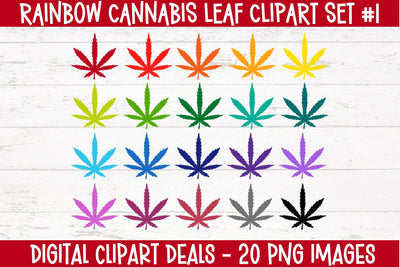 20 Marijuana Leaves in Rainbow Color - Rainbow Weed Cannabis Leaf Set 1 Sublimation Digital Clipart Deals 