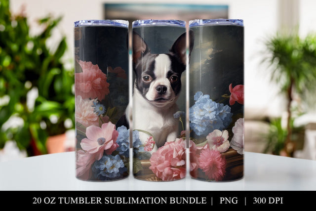 20 oz Floral Boxer Skinny Tumbler Sublimation Design PNG Sublimation BijouBay 