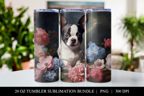 20 oz Floral Boxer Skinny Tumbler Sublimation Design PNG Sublimation BijouBay 