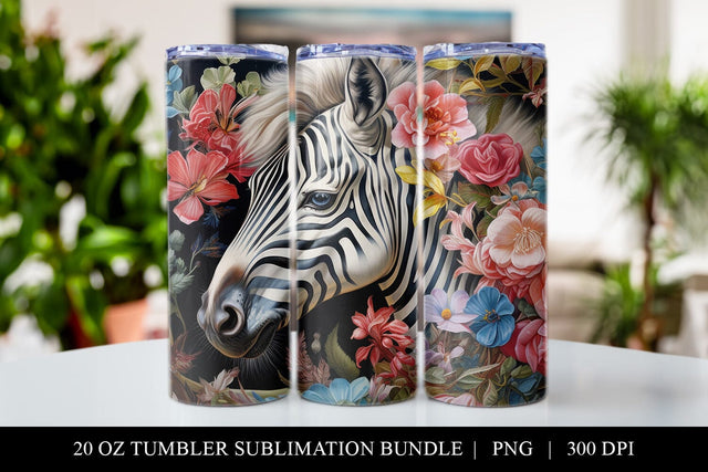 20 oz Floral Zebra Skinny Tumbler Sublimation Design PNG Sublimation BijouBay 