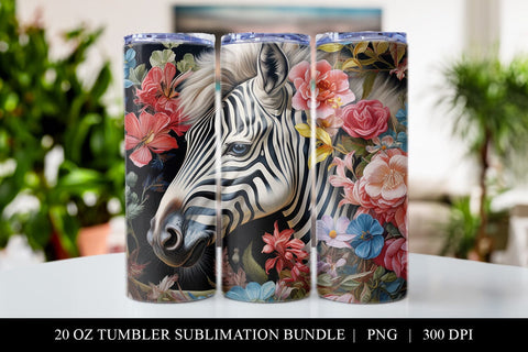 20 oz Floral Zebra Skinny Tumbler Sublimation Design PNG Sublimation BijouBay 