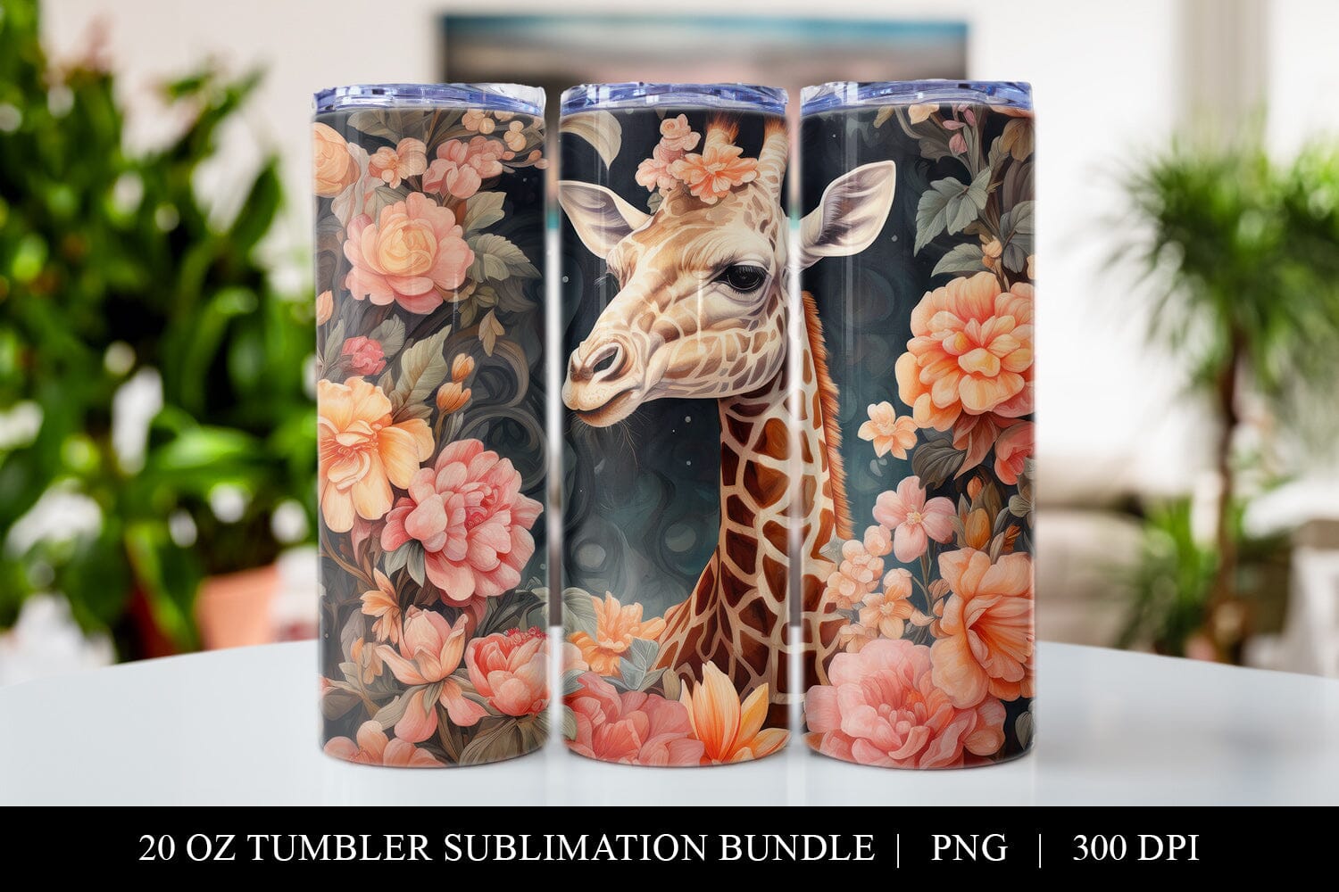 Giraffe 20 Oz Skinny Tumbler Sublimation Designs, Floral Giraffe