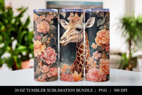 20 oz Giraffe Skinny Tumbler Sublimation Design PNG Sublimation BijouBay 
