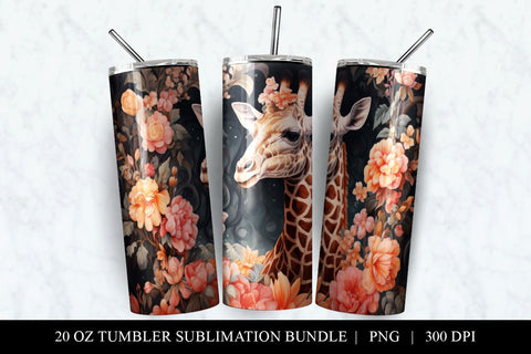 20 oz Giraffe Skinny Tumbler Sublimation Design PNG Sublimation BijouBay 