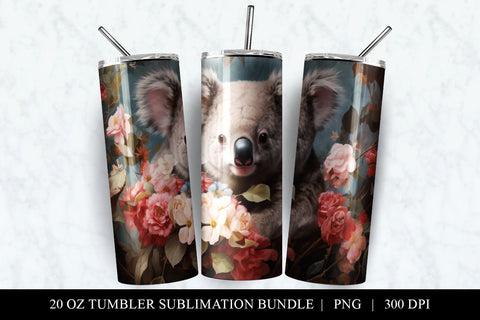 20 oz Koala Skinny Tumbler Sublimation Design PNG Sublimation BijouBay 