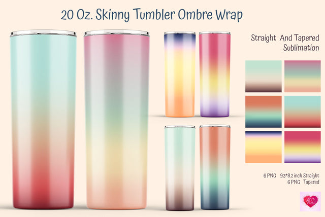 20 Oz Ombre Skinny Tumbler Sublimation. Straight and Tapered Design Sublimation Kseniia designer 