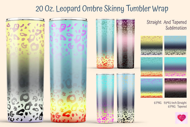 20 Oz Ombre Skinny Tumbler Wrap. Leopard Print Design Sublimation Kseniia designer 