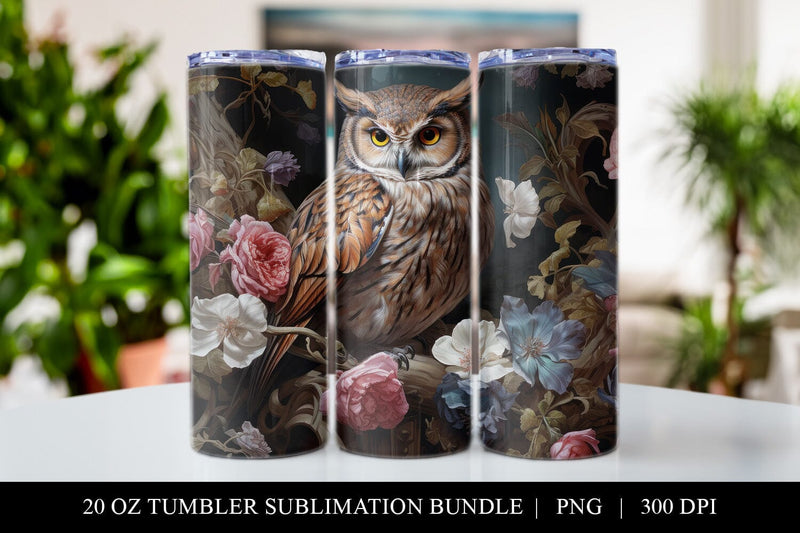20 oz Owl Skinny Tumbler Sublimation Design PNG - So Fontsy