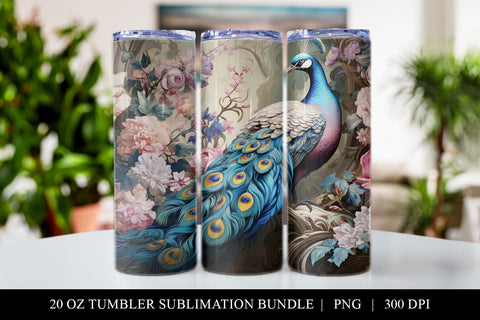 20 oz Peacock Skinny Tumbler Sublimation Design PNG Sublimation BijouBay 