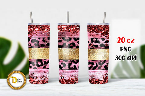 20 oz Rose Gold Leopard Skinny Tumbler Sublimation Dina.store4art 
