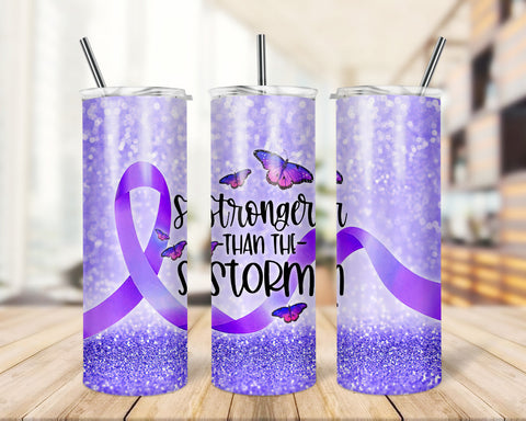 20 oz Skinny Stronger than the Storm Overdose Awareness Purple Ribbon Epilepsy Straight Cystic Fibrosis Sublimation TrendingDesign 