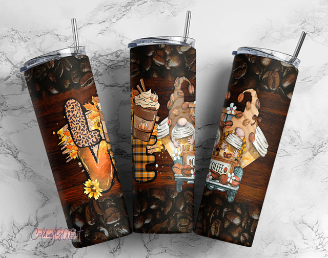 20 oz Skinny Sublimation Coffee Gnome Tumbler Wrap PNG, Coffee Lover, Tumbler png Sublimation CaldwellArt 