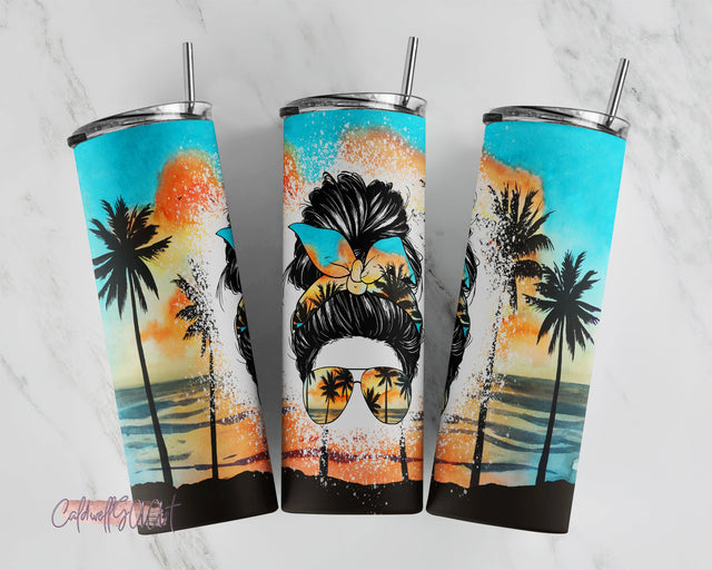 20 Oz skinny tumbler beach messy bun mom wrap tapered straight template digital download sublimation graphics instant download sublimation Sublimation CaldwellArt 