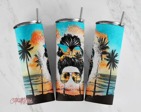20 Oz skinny tumbler beach messy bun mom wrap tapered straight template digital download sublimation graphics instant download sublimation Sublimation CaldwellArt 