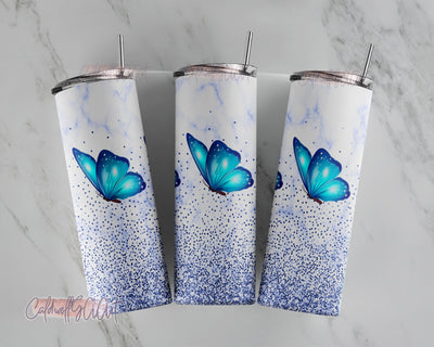 20 Oz skinny tumbler blue butterflies wrap tapered straight template digital download sublimation graphics instant download sublimation Sublimation CaldwellArt 