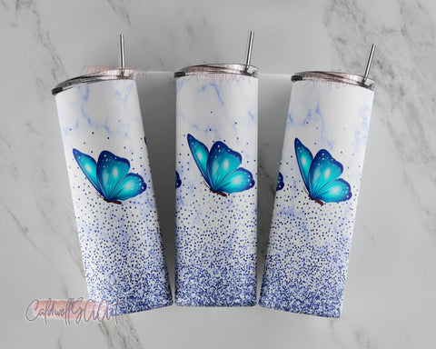 20 Oz skinny tumbler blue butterflies wrap tapered straight template digital download sublimation graphics instant download sublimation Sublimation CaldwellArt 