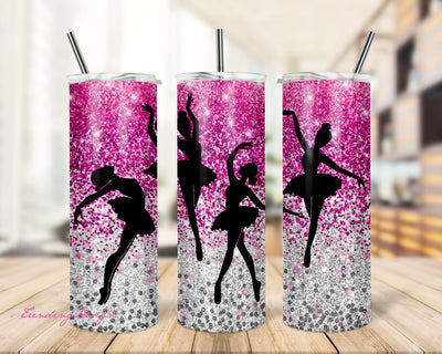 20 oz Skinny Tumbler Bright Pink Glitter Dance Dancing Dance Sublimation Design Digital Download PNG Straight Instant DIGITAL ONLY Sublimation TrendingDesign 