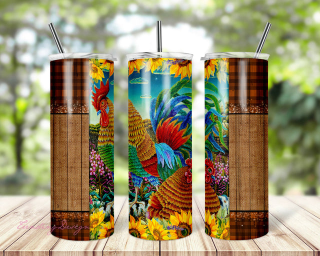 20 oz Skinny Tumbler Chicken Wire Rooster with Sunflowers Sublimation Design Digital Download PNG Instant DIGITAL ONLY rts tumblers Tamara Sublimation TrendingDesign 