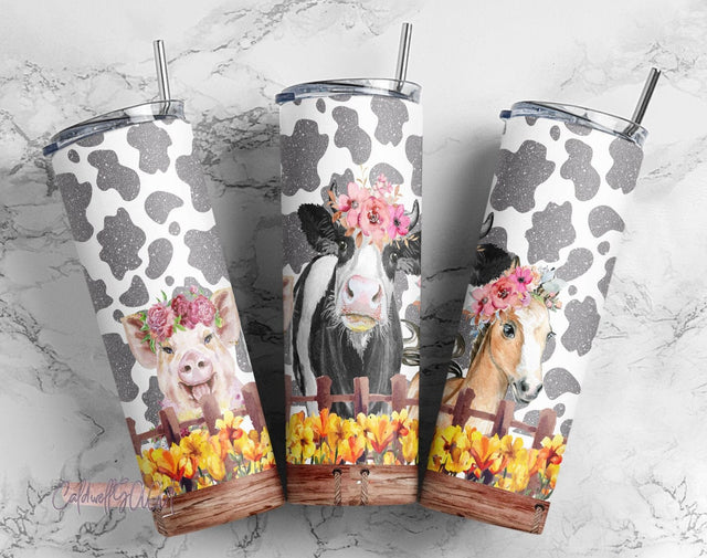 20 oz Skinny Tumbler Cow Farm Animals Burlap Glitter Design Digital Download Sublimation PNG Instant DIGITAL Sublimation CaldwellArt 