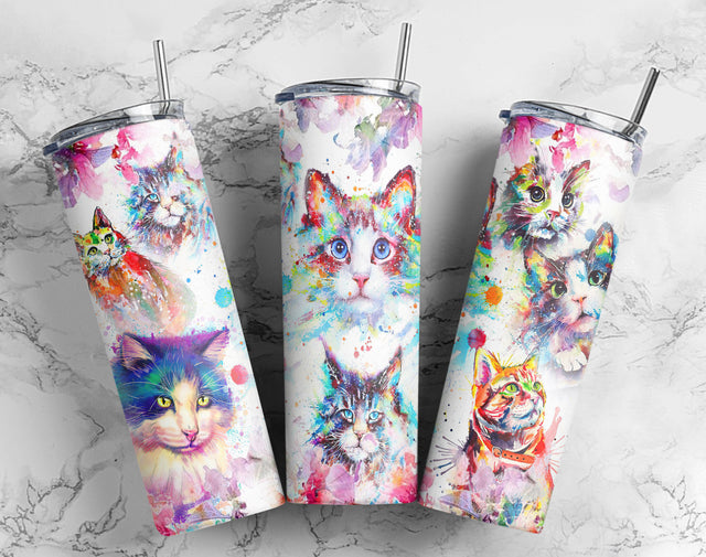 20 oz Skinny Tumbler Cute Kitty Cat Peeking Rose Sublimation Design Wraps, tumbler PNG Sublimation CaldwellArt 
