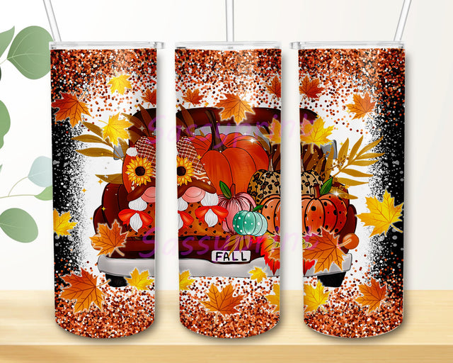 20 oz Skinny Tumbler Give Thanks Wrap, Thanksgiving Tumbler Wrap, Fall Season Gnome Sublimation Straight & Tapered Tumbler PNG Sublimation sassyprint 