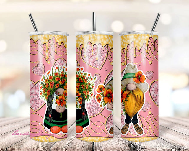 20 Oz skinny Tumbler Gnome Whit Flowers wrap tapered straight template digital download sublimation graphics instant download sublimation Sublimation TrendingDesign 