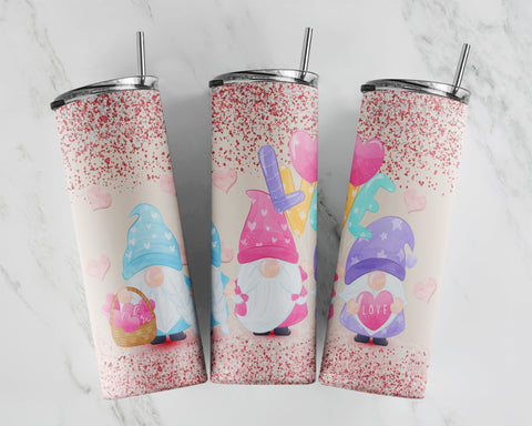 20 oz Skinny Tumbler Gnomes Love Wrap Sublimation, Wood Valentines Tumbler, Pink Glitter Valentines Sublimation Tumbler Sublimation CaldwellArt 