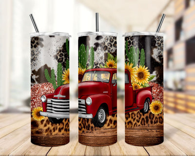 20 oz Skinny Tumbler PNG Farm Truck Cactus, Western Skinny Tumbler,Vintage Truck, Sunflowers Tumbler Png Sublimation TrendingDesign 