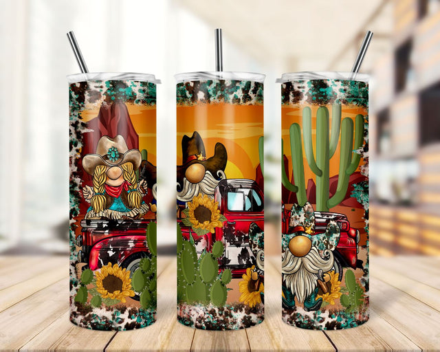 20 oz Skinny Tumbler PNG Gnome Truck Gnomes Tumbler Png, Cowhide Gnome Truck Tumbler Png, Sublimation TrendingDesign 