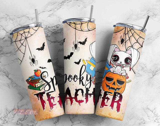 20 oz Skinny Tumbler Png Spooky Teacher Life, Halloween Tumbler png,Tumbler for Straight/Tapered Tumbler Design Sublimation CaldwellArt 