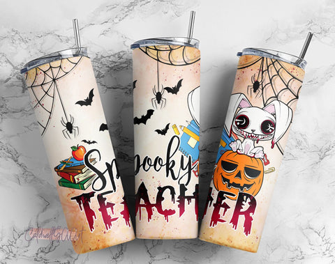20 oz Skinny Tumbler Png Spooky Teacher Life, Halloween Tumbler png,Tumbler for Straight/Tapered Tumbler Design Sublimation CaldwellArt 