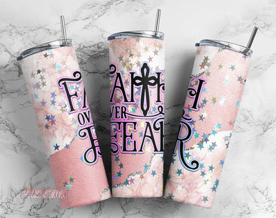 20 Oz Skinny Tumbler PNG Sublimation Template | Faith Over Fear | Christian Religious Designs | Straight Sided | Instant Download Sublimation CaldwellArt 